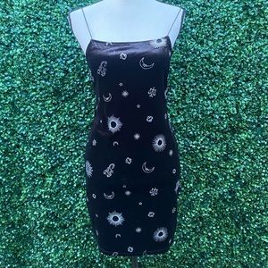 H&M Black Mini Dress with White Celestial Print